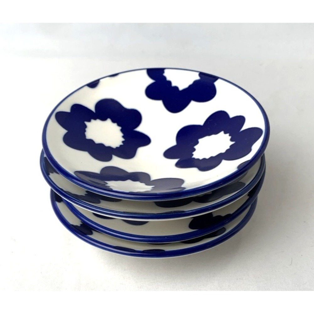 Crofton Tapas Dishes Set of 4 Blue White Stoneware Dip Sauce Plates